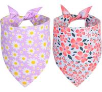2PCS Summer Dog Bandanas for Girl Dogs, XL Reversible Purple Pink Daisy Pet Bibs, Durable Cotton Triangle Scarf for Puppy Large Breeds