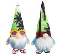 2Pcs Summer Gnomes 10 Inch Cute Plush Beach Gnome Sunglasses Dwarf Figurines Wearing Flip-Flops Hawaiian Style Ornaments for Home Farmhouse Decor Summer Gnomes Beach Gnome D