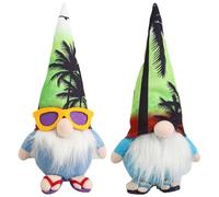 2Pcs Summer Gnomes, 10 Inch Cute Plush Beach Gnome Sunglasses Dwarf Figurines Wearing Flip-Flops Hawaiian Style Ornaments for Home Farmhouse Decor Summer Gnomes, Beach Gnome, D
