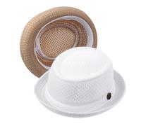 2Pcs Summer Mesh Pork Pie Hat Beach Party Fedora Cap Boater Porkpie Breaking Bad Flat Hat for Men Women Straw