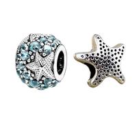 2PCS Summer Oceanic Starfish Charms 925 Sterling Silver Dangle Pendant Charm DIY Beads with Cubic Zirconia, Bracelet Charm Fashion Jewelry Fits for Pandora Bracelet DIY Making Gift for Women Girls