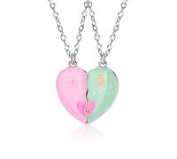 2Pcs Sun and Moon Heart Friendship Necklace for 2 Matching Heart Pendant Necklaces BFF Best Friends Necklace for Women Men Friendship Jewelry Gift, Middle, Zinc, No Gemstone