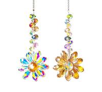 2Pcs Sun Catchers for Windows, Crystal Flower Suncatcher, Hanging Crystals for Windows, Garden Hanging Ornaments, Crystal Hangings Decor for Home Patio Indoor Outdoor Garden Kitchen Window Curtains
