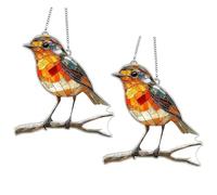 2Pcs Sun Catchers for Windows, Robin Bird Glass Hanging Decor, Stained Glass Window Sun Catcher, Acrylic Hanging Garden Ornaments for Home Wall Outside Porch Room