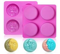 2Pcs Sun & Moon Silicone Soap Molds Crescent Moon Face Silicone Soap Mold for DIY Candle Resin Lotion Bar Bath Bombs Homemade Making