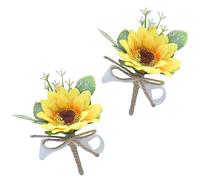 # 2pcs Sunflower Boutonniere For Men Wedding Yellow Groom Boutonniere With Pins Boutonniere Buttonholes Groom Groomsman Brooch Artificial Flowers Accessories For Wedding Party Prom (Yellow, One Size)