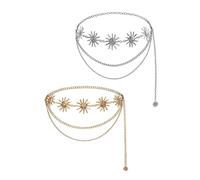 2Pcs Sunflower Metal Waist Chain, Sun Pendant Belt, Cowboy Waist Chain, Belly Belt Jewelry Accessories