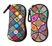 2PCS Sunglasses Case, Waterproof Soft Eyeglass Case with Belt Clip, Ultra Light Vintage Travel Sunglasses Organizer with Zipper for Womens