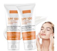 2Pcs Sunscreen SPF 100, Ultra Light UV Protetion Face Sunscreen, Factor 100 Sun Cream for Face & Body, Waterproof Moisturiser Sun Lotion, Refreshing and Non-Greasy, Suitable for All Skin Types