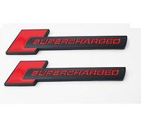 2Pcs Supercharged Emblem Car Logo Premium Auto 3D Raised Metal Badge Rear Trunk Sticker Side Decal (black red)