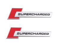 2Pcs Supercharged Emblem Car Logo Premium Auto 3D Raised Metal Badge Rear Trunk Sticker Side Decal (Silver red)