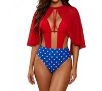 2Pcs Superheroes Bodysuit Costume for Women Halloween Cosplay (Red, M)