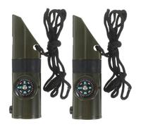 2pcs Survival Whistle with Compass Thermometer LED Light Alloy Black | Portable Size, Loud Sound, Lightweight Build, Lanyard Included, for Camping and Outdoor Activities