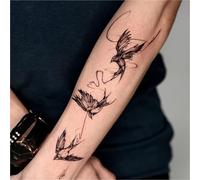 2pcs Swallow Bird Arm Juice Female And Male Herbal Tattoo Stickers, Semi-permanent Non-reflective, Waterproof, Lasting 2 Weeks, Fake Tattoos