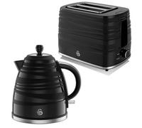 2Pcs Swan Electric Cordless Kettle And 2 Slice Toaster Symphony Black Kitchen