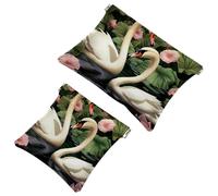 2Pcs Swans and Flowers-1508 Pocket Cosmetic Bag for Purses, Waterproof Makeup Bag Cosmetic Pouch, Portable No Zipper Makeup Bag, Multicolor 07, A:7.1x5.8in/18x14.8cm,B:4.7x4.5in/12x11.5cm