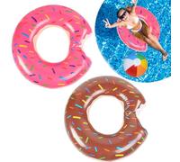 2Pcs Swimming Rings for Adults Pool Inflatable Float Rubber Ring 120CM Donut Large Xl Adult Swim Rings in Pink & Brown with 1 Beach Balls, Water Fun Beach Pool Toys for Summer Party