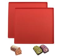 2PCS Swiss Roll Baking Tray, Swiss Roll Cake Mat, Reusable Non-Stick Baking Trays Silicone Swiss Roll Tin, Silicone Baking Mat for Cooking, Baking, Bread, Biscuits (Red)
