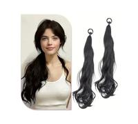 2PCS Synthetic Ponytail Extension with Elastic Tie 22 Inch Long Natural Wavy Pony Tail Fake Hairpieces for Women(2)