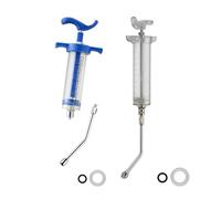 2Pcs Syringe with 2 Drench Nozzle Adjustable Dosage Reusable Drench Gun Syringe for Goat, Horse, Sheep, Dog, Pig, Cat (30ML+50ML)
