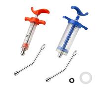 2Pcs Syringe with 2 Drench Nozzle Adjustable Dosage Reusable Drench Gun Syringe for Goat, Horse, Sheep, Dog, Pig, Cat (10ML+50ML)