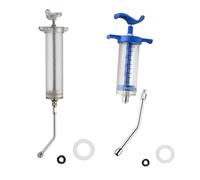2Pcs Syringe with 2 Drench Nozzle Adjustable Dosage Reusable Drench Gun Syringe for Goat, Horse, Sheep, Dog, Pig, Cat (50ML+100ML)