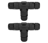 2PCS T Type Tee Junction Box Connector, IP68 3 Way Cable Connector, 450V 16A Crimp Mount for Outdoor LED Garden Lights with 9-12mm Wiring Diameter