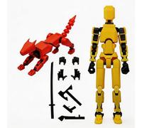 2pcs T13 Action Figure Robot Activity Model Dog with Articulars Multi-Jointed Movable Robot 3D Printed Mannequin Dummy 13 Animal 3D Printed DIY Model Lucky 13 Titan 13 desktop decoration (yellow-red)
