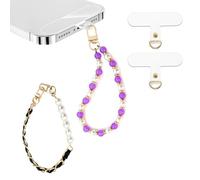 2PCS Tab for Wrist Strap, Marble Beaded Phone Wrist Strap With Tether Ta Detachable Cell Wristlet for Women Pearl Mobile Lanyard Charms Bracelet Chain for Universal Phone