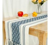 2Pcs Table Runner with Tassels Woven Cotton Table Cover Runner 30 x 180cm Decorative Macrame Table Runners Bohemian Tablerunner Cloth for Home Party Wedding Restaurant Dining Table(blue)