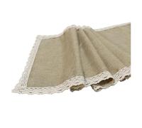 2pcs Table Runners Lace Vintage Table Decoration Household Jute Linen Table Runner With Cotton Lace Border(Khaki,30x210cm)