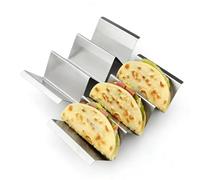 2Pcs Taco Holder Set, Stainless Steel Taco Stands - Reversible Tortilla Rack & Wave Tray with Handles, Tortilla Tacos Holds 3 Tacos Each - Durable for Restaurants, Parties & Family Use