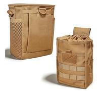 2PCS Tactical MOLLE Pouch Set, Drawstring Dump Pouch for Quick Recovery & Foldable Tool Organizer, Universal Utility Bag for Range Hunting Airsoft(Brown)