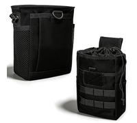 2PCS Tactical MOLLE Pouch Set, Drawstring Dump Pouch for Quick Recovery & Foldable Tool Organizer, Universal Utility Bag for Range Hunting Airsoft(Black)