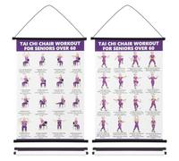 2PCS Tai Chi Chair Workout Chart Poster, Portable Tai Chi Walking Workout Guide Poster, Senior Home Exercise Chart Balance and Flexibility Training Wall Decor for Seniors Beginners