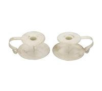 2pcs Taper Candle Holders Simple Antique Finish Iron Candle Holder with Curved Handle for Romantic Candlelight Dinner White