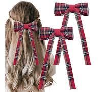2PCS Tartan Bowknot Hair Clips, Red Plaid Hair Bow, Scottish Bow Barrettes, Elegant Hairpins, Fashion Festive Hair Accessories(Style 2)