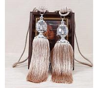 2PCS Tassel Curtain Tiebacks, Luxury Curtain Holdbacks Rope Tie Backs,Tassel Tiebacks Beaded Ball Decor Vintage Style Curtain Holdbacks Handmade Braided Rope Tie for Home Decorative Drapery(Apricot)