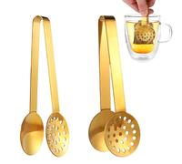 2pcs Tea Bag Squeezer Tongs, Stainless Steel Tea Bag Dispenser Gripper Picker Accessories Premium Teabag Squeezer Strainers Clip for Tea Drinkers Gifts (Golden)