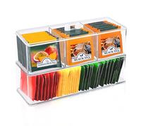2pcs Tea Bag Storage Box, Acrylic Tea Organiser with Lid and Compartment, Stackable Tea Bag Container Holder Acrylic Box for Teabag Coffee Sugar Packet, Pantry Kitchen Cabinets Countertop (Clear)
