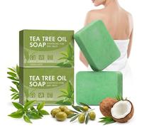 2Pcs Tea Tree Oil Soap, Natural Bath Soap for Face & Body, Organic Soap Facial Cleanser and Body Oder Moisturizer, Refreshing Deep Cleansing Exfoliating Soap Bars for Men & Women