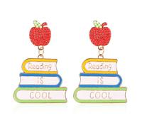 2pcs Teacher Book Earrings, 1.93x1.26 Inch Women Stud Drop Dangle Funny Book Earrings Jewelry Librarian Appreciation Supplies Thank You Gifts for Apple School Birthday Thanksgiving Day