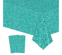 2pcs Teal Blue Shiny Glitter Diamond Table Cloth Party,137*274cm Large Plastic Tablecloths Sequin Printed TableCloth Sparkling Tablecover for Birthday,Wedding, Baby Shower Teal Blue Party Decorations