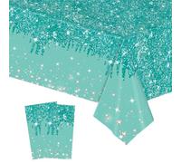 2pcs Teal Blue Shiny Glitter Diamond Table Cloth Party Plastic Tablecloths,137*274cm Large Sequin Printed TableCloth Dinner Tablecover for Birthday,Baby Shower,Wedding Xmas Teal Blue Party Decorations