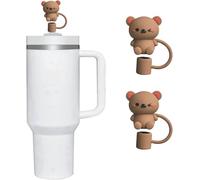 2Pcs Teddy Bear Straw Cover for Stanley 40&30 Oz Cup, 10mm Silicone Straw Covers Cap for Stanley Cup Accessories, Cute Straw Topper, Straw Cap Stopper for Reusable Straws Tip Lids Straws