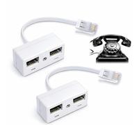 2PCS Telephone Splitter Double Socket, 2 Way Telephone RJ11 Male to Double Female Extender, ADSL Filter Phone Line Adapter Compatible with UK Landline Phones to Ethernet Fax Modem Cable Telephone Line