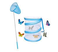 2Pcs Telescopic Butterfly Net Set for Kids, Butterfly Habitat Cage Foldable Butterfly Mesh Enclosure for Garden(Blue)