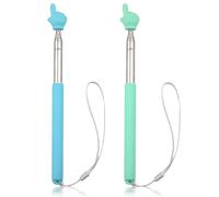 2pcs Telescopic Teachers Pointer, Pointer Sticks with Lanyard, Extendable Hand Pointer Finger Pointing Sticks, Retractable Whiteboard Pointer for Teachers Speakers Classroom Presentation (Blue, Green)