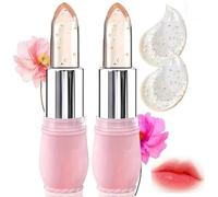 2PCS Temperature Color Change Jelly Lipstick Set,Ph Lipstick Colour Changing,Clear Li-Pstick That Changes Colour,Real Flower Lip Balm,Long Lasting Moisturizing,With Clear Jelly Texture(Pink&Rose Red)
