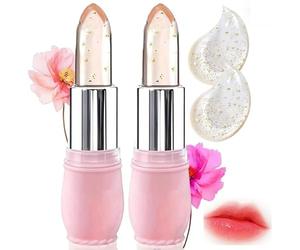 2PCS Temperature Color Change Jelly Lipstick Set,Ph Lipstick Colour Changing,Clear Li-Pstick That Changes Colour,Real Flower Lip Balm,Long Lasting Moisturizing,With Clear Jelly Texture(Pink&Rose Red)